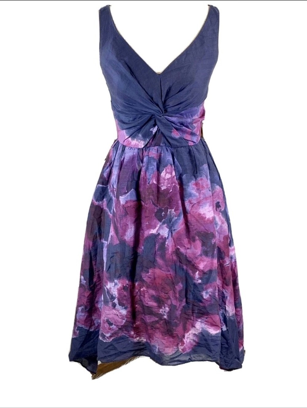 Floral V-Neck Midi Dress in Purple and  Pink